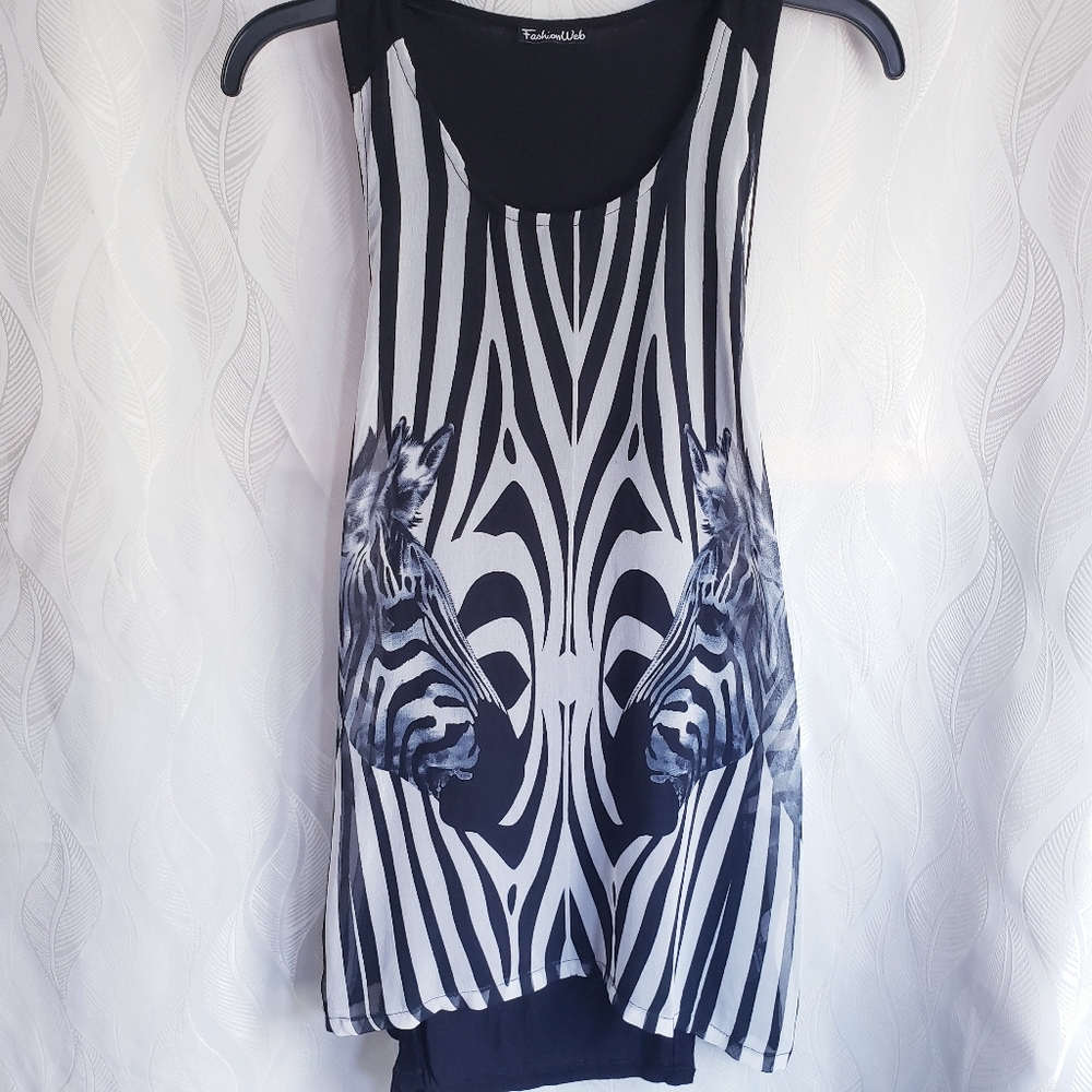 Zebra Scoop Neck Back Panel Broad Strapped Tank
